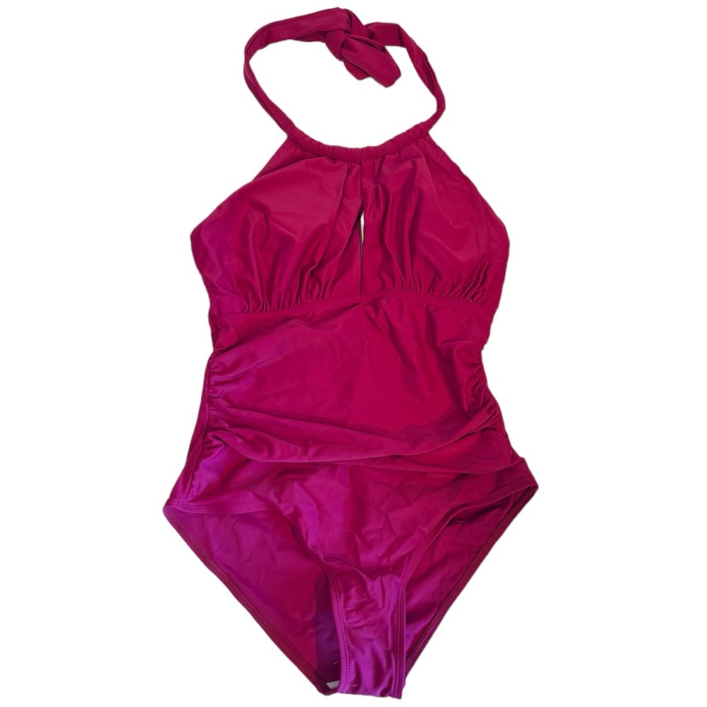 B2Prity Swimsuit Womens Medium Pink High Neck One Piece Halter Ruched
